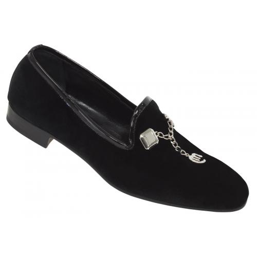Mauri "4697" Black Genuine Velvet / Patent Loafer Shoes